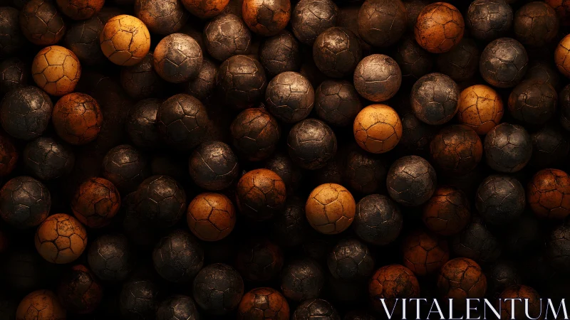 Textured worn spheres form dense tessellated field under warm lighting