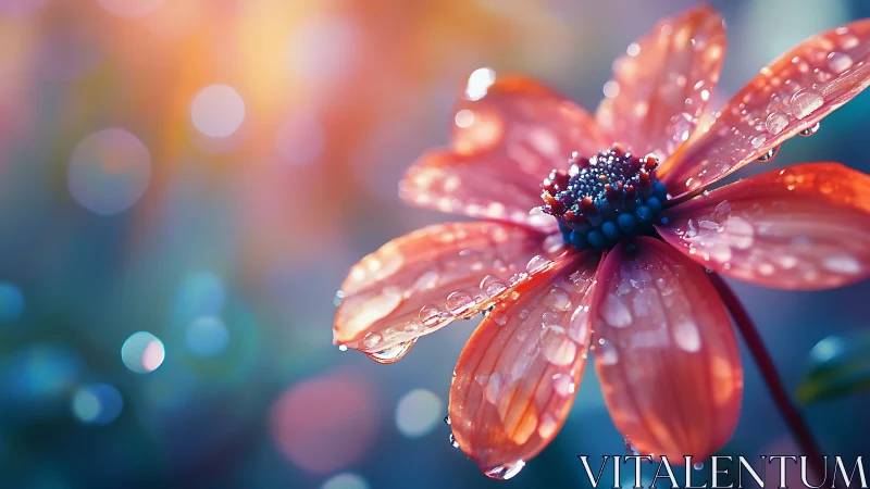 Cosmos bipinnatus with rain droplets, macro depth of field photography