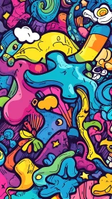 Kinetic neon doodle landscape layers overlapping organic forms