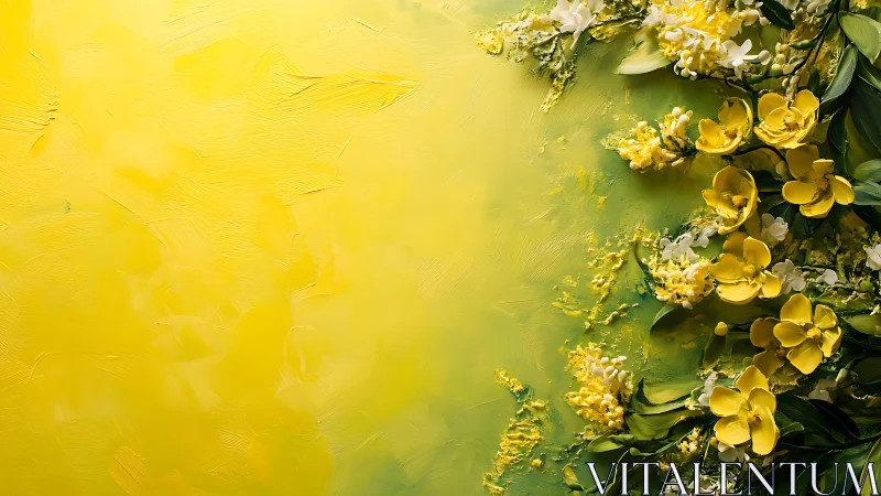 Yellow Orchids and Spring Blooms on Textured Gradient.