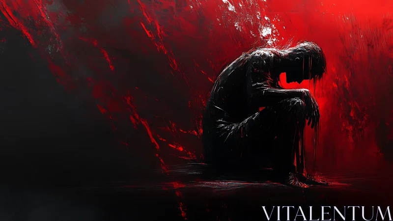 Silhouette of sorrow melting into violent red oblivion.