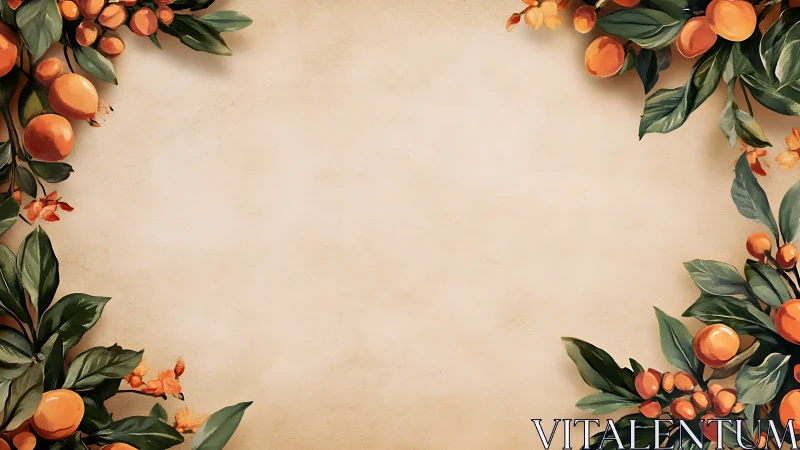 Citrus branches frame warm parchment-style background.