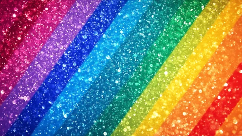 Shimmering diagonal rainbow stripes glow with glittering light