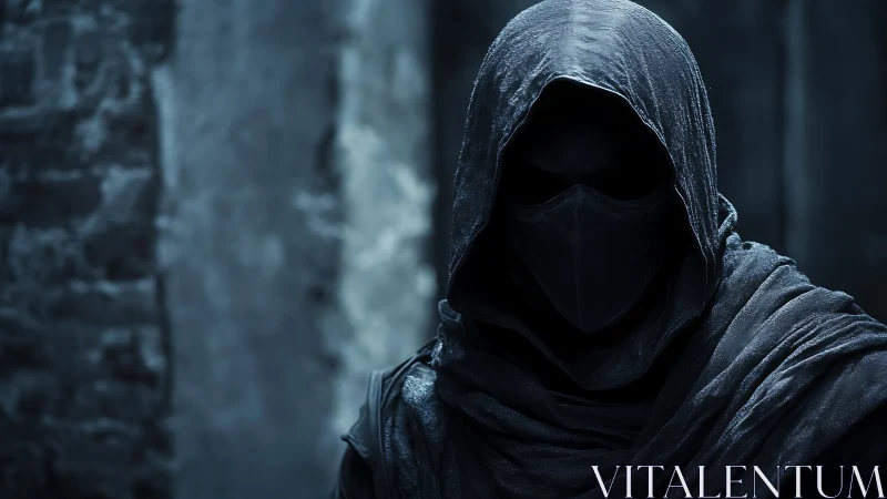 Hooded masked figure in low-key blue lighting dominates frame