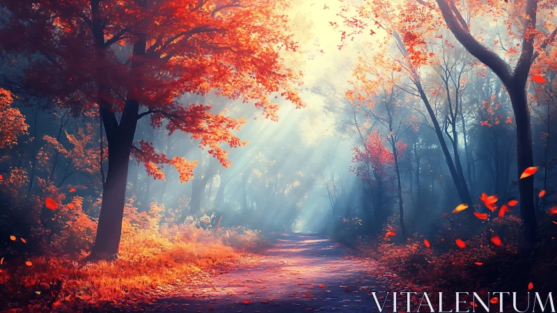 Autumn's Luminous Cathedral: Where Falling Leaves Dance Through Sacred Light
