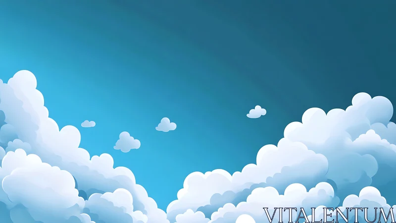 Billowy cartoon clouds quietly parade across bright sky