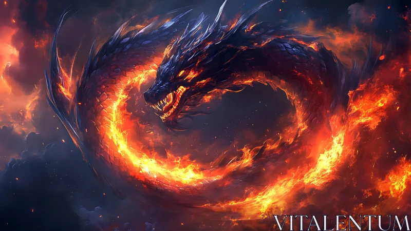 Fire-ringed sky serpent curls into a blazing endless loop