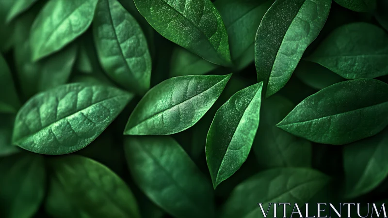 Detailed green foliage pattern with overlapping leaves.
