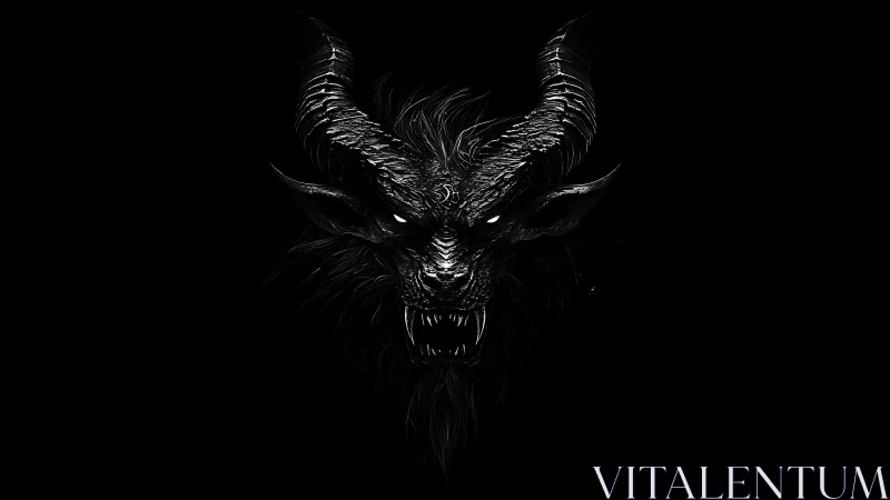 Midnight horned nightmare grins from the abyssal dark.