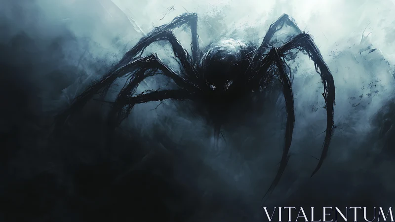 Shadowy spider-like creature emerging from dense fog.