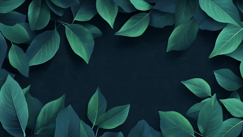 Lush teal leaves form a tranquil frame on a deep night backdrop