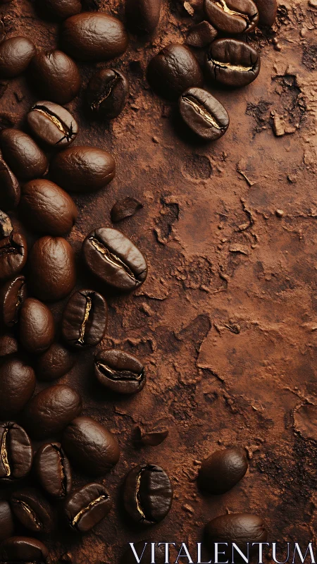 Coffee beans tumble like tiny planets across rustic soil