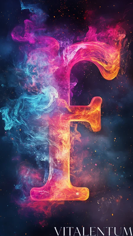 Incandescent Letter F: Neon Plasma Emission Typography.