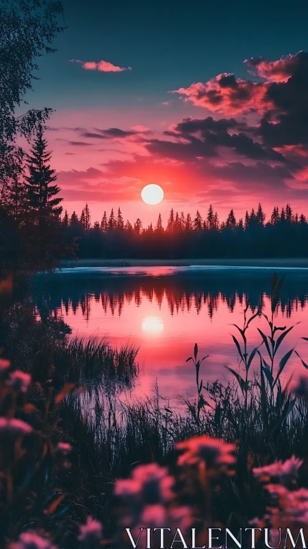 Twin sunset orbs melt into a lake of rose‑blue hush