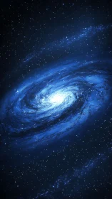 Spiral galaxy with dense stellar field in deep blue tones.