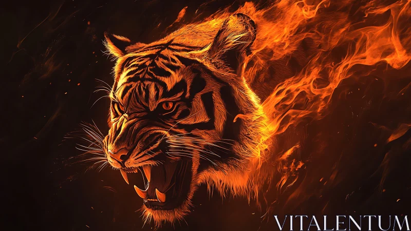 Flaming tiger head illustration with dynamic inferno motion