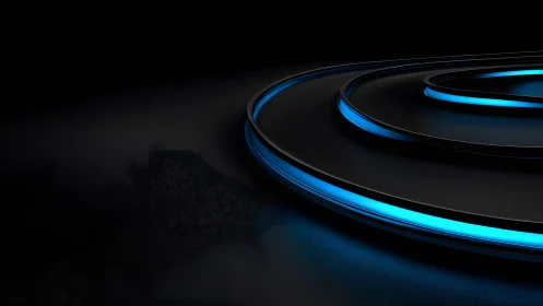 Futuristic glowing blue rings on dark abstract background, digital art.
