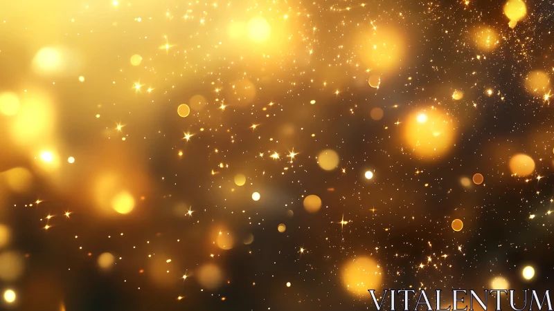 Golden bokeh particles drift through luminous abstract field.