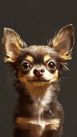Digital painting portrait of alert long-haired chihuahua profile.