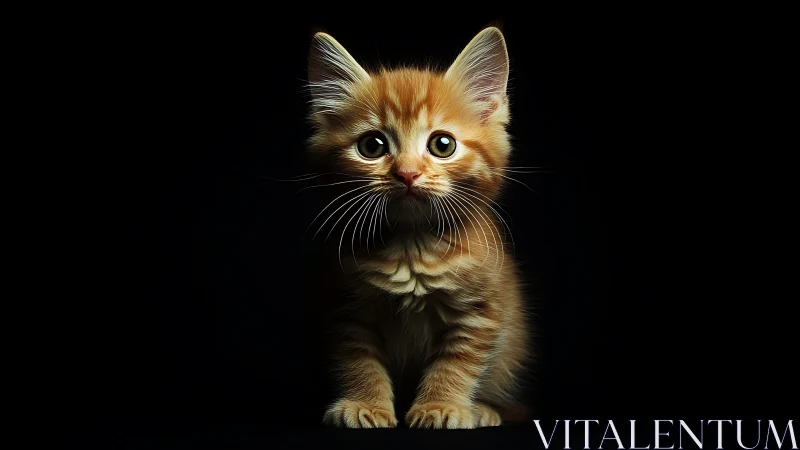 Golden Kitten with Luminous Eyes Gazes Softly into the Dark.