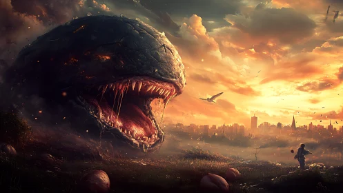 Colossal cavern-mouthed leviathan dominates apocalyptic skyline