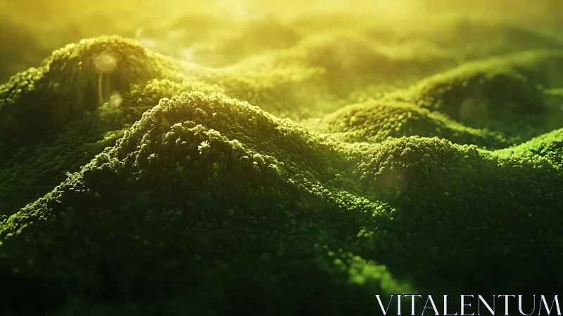 Moss-Covered Rocks with Golden Sunlight.