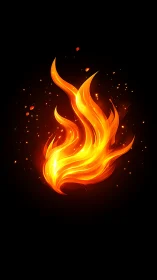 Vibrant Digital Flame Rising Against Dark Background