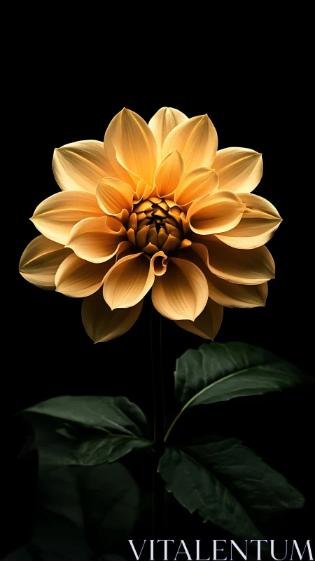 Golden Dahlia's Luminous Bloom Against Velvet Darkness.