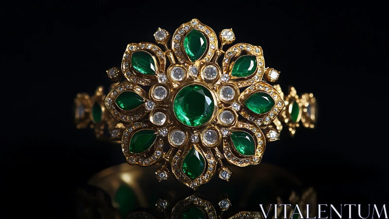 Emerald floral gold bracelet with radiant diamond halo detailing