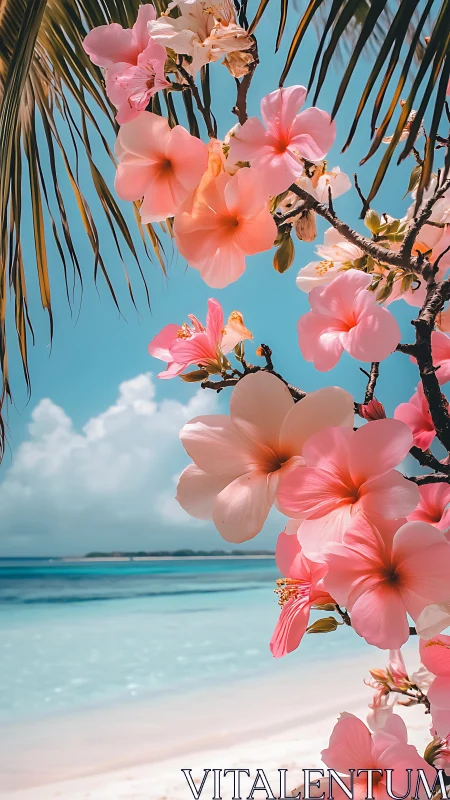 Tropical hibiscus inflorescence against high-luminance shoreline.