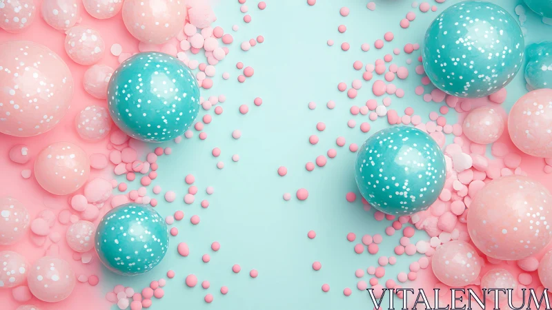 Pastel teal and pink confetti balloons on split color surface