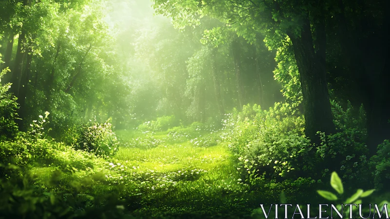 Emerald Cathedral: Light Dancing Through Ancient Woods.