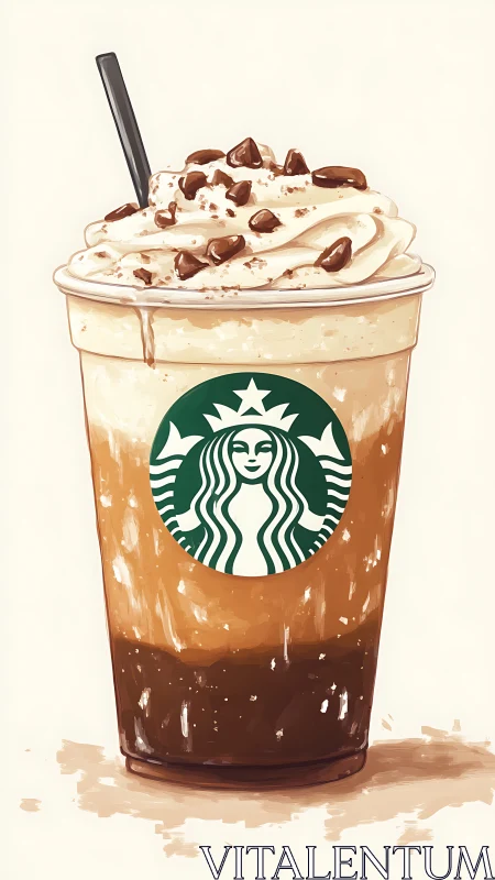 Digital study of layered iced coffee with whipped cream and chips