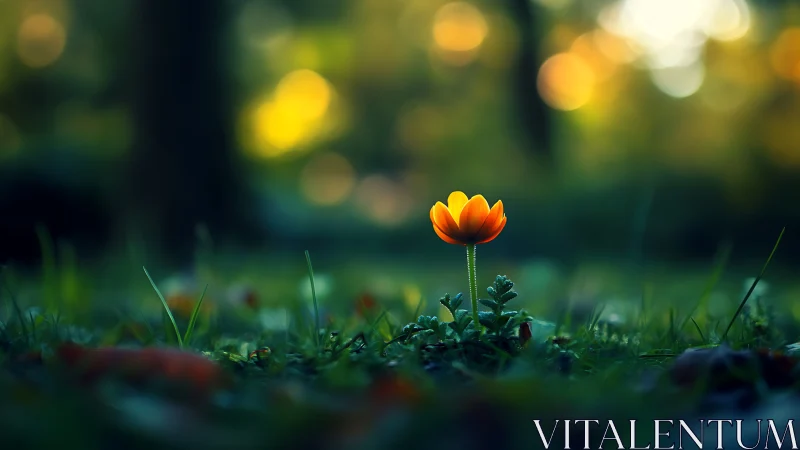 Tiny forest lantern glows boldly in a hush of evening bokeh