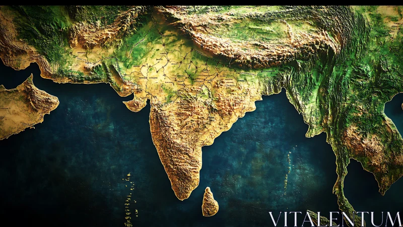 Inviting raised relief map celebrates the Indian subcontinent