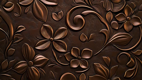 Embossed copper floral relief with swirling leaf motifs.