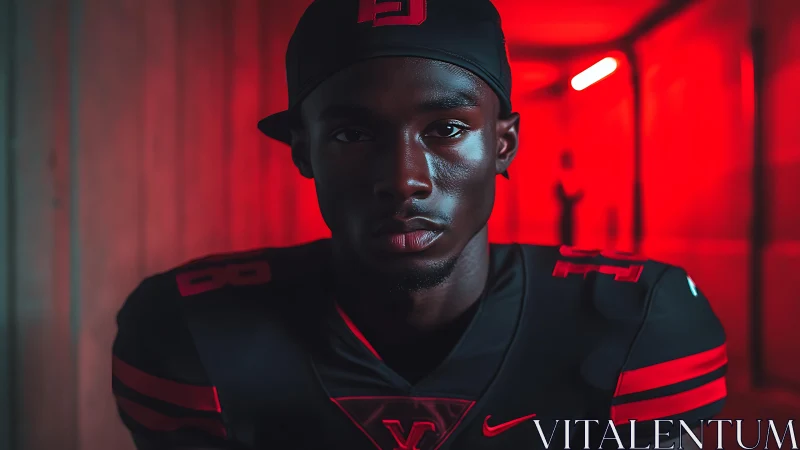 Tunnel glow and game day grit in a bold red portrait.