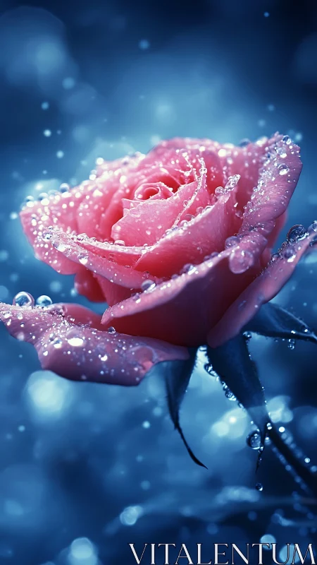 Enchanted Pink Rose Glistens With Sparkling Dew Drops