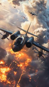 Thunder of steel jets above a blazing sky of chaos.