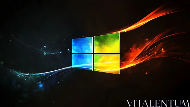 Windows-inspired quad panel logo with dynamic light trails.