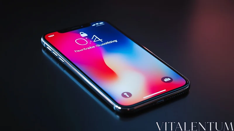 Modern smartphone displays vibrant gradient wallpaper in dark setting