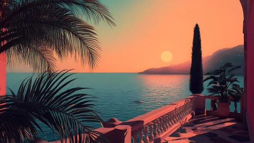 Sunset balcony leans into neon-tinted Mediterranean dreams