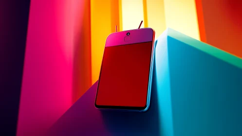 Vibrant Smartphone Display Against Neon Color Gradient Backdrop.