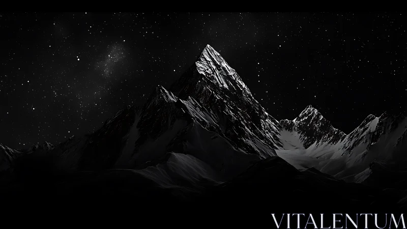 Starlit jagged mountain ridge under deep black sky.