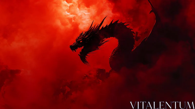 Digital painting of a shadow dragon in crimson storm clouds.