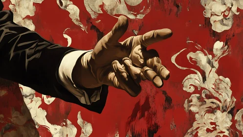 Hand extended toward possibility against bold red backdrop.