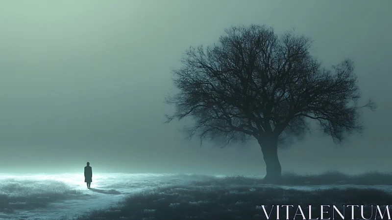 Solitary winter wanderer sharing quiet company with a tree.