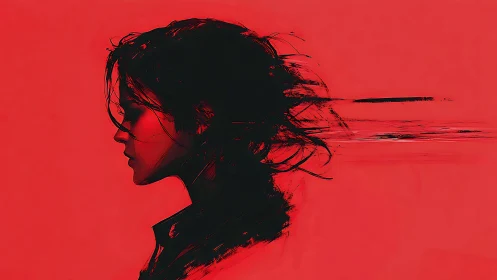 Vectorial side-profile portrait with motion smear dynamics.