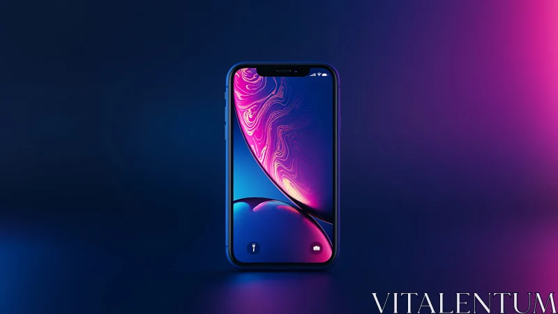 Sleek smartphone glows in neon gradients on dark backdrop