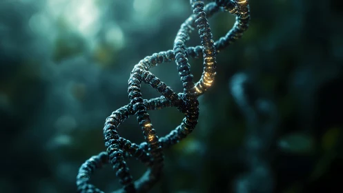 Close-up of DNA Double Helix in Futuristic Scientific Style.